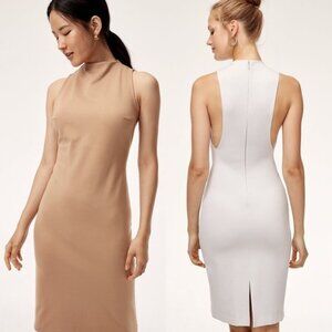 Aritzia Babaton Matheson Mock Neck Ponte Fitted Bodycon Dress in Honey Beige Sz4